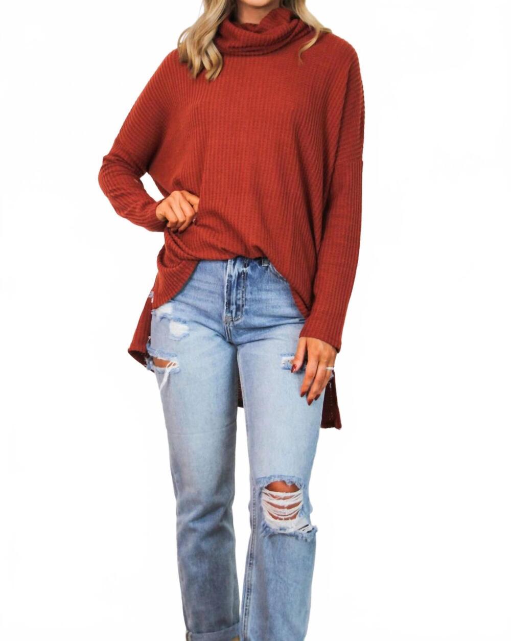 NEW ZENANA oversized long sleeves thermal top in brick